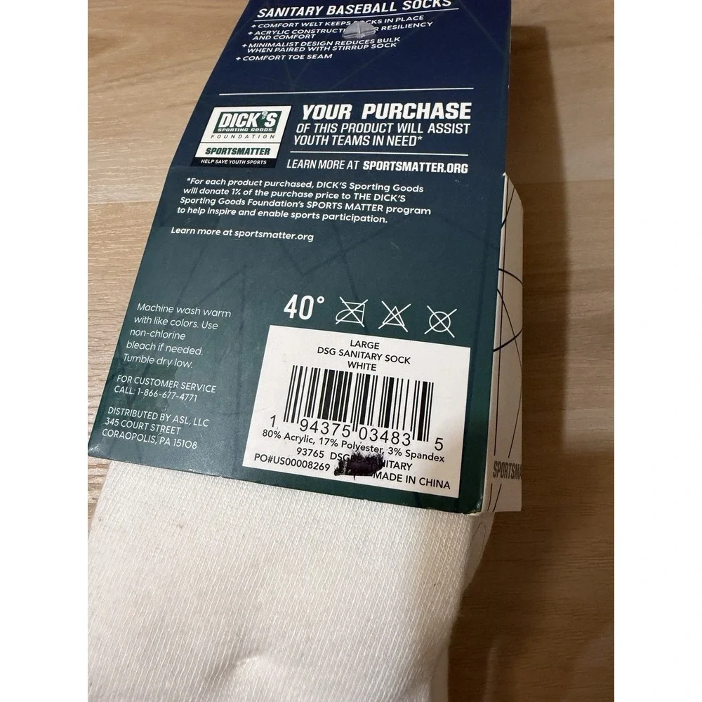 NWT DSG Sanitary Baseball Socks Size Large 8-13 Adult White 2 Pairs